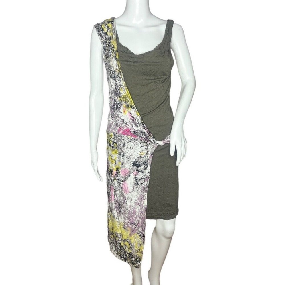 Anthropologie Leifsdottir Dress Women Small Olive Crushed Chroma Asymmetric Wrap